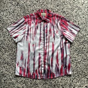 Royaura Hawaiian Shirt Men's Red White Vertical Streak Print XL